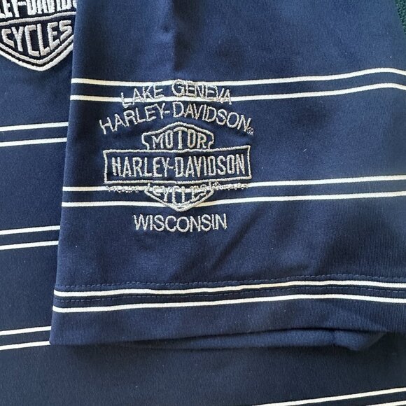 Harley Davidson Golf Polo Navy Blue and White Striped - Embroidered Logo - Picture 4 of 7